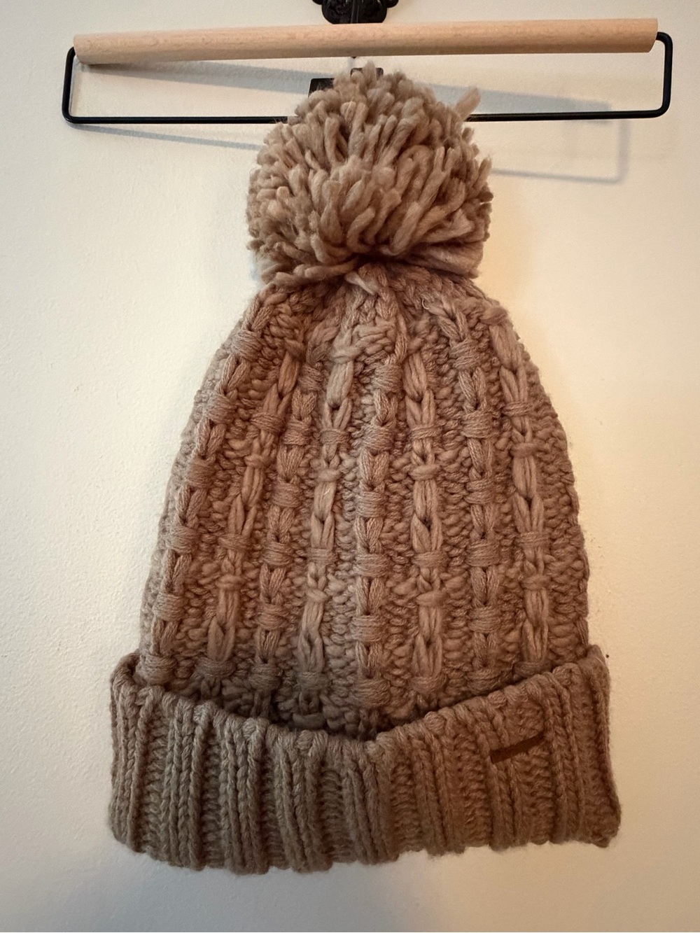 CC Boutique Taupe Cable Knit Pom Beanie